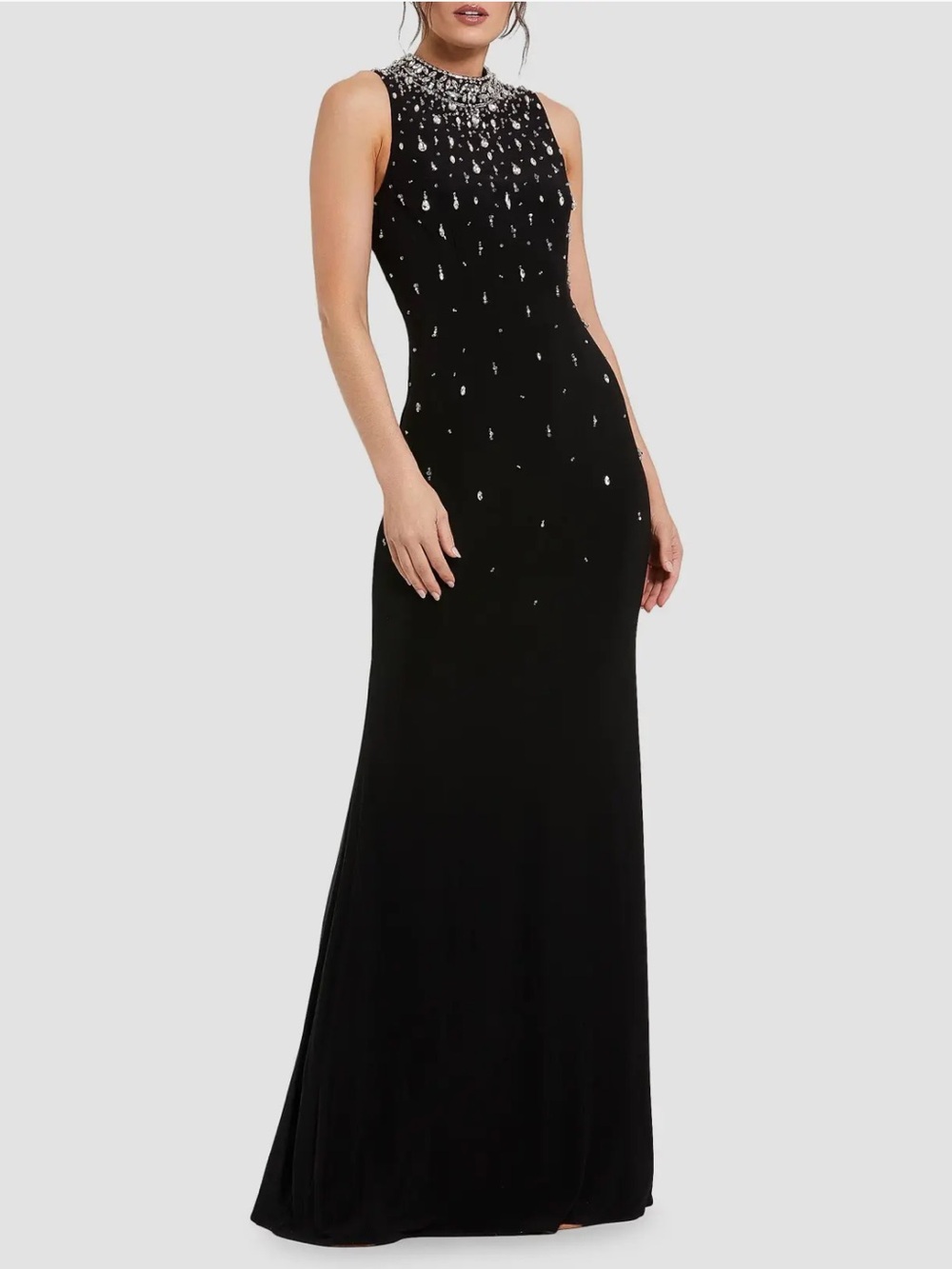 NWT IEENA Mac Duggal Black Rhinestone Embellished Sleeveless Jersey Gown SZ 16